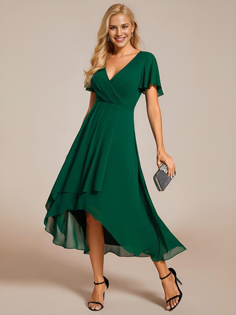 ever LARK|Pleated Chiffon Ruffles Sleeve Midi Semi Formal Dress