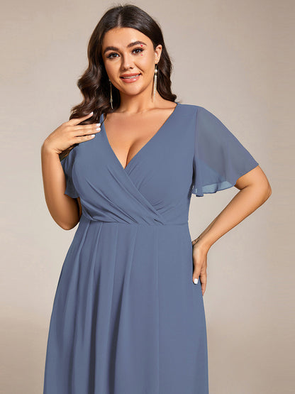ever LARK|Pleated Chiffon Ruffles Sleeve Midi Semi Formal Dress