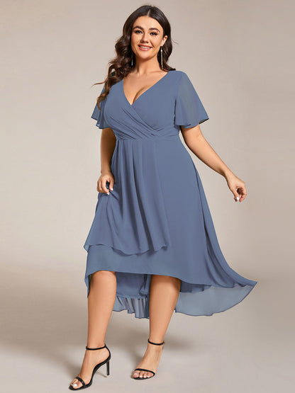 ever LARK|Pleated Chiffon Ruffles Sleeve Midi Semi Formal Dress