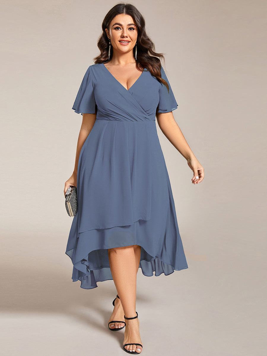 ever LARK|Pleated Chiffon Ruffles Sleeve Midi Bridesmaid Dress