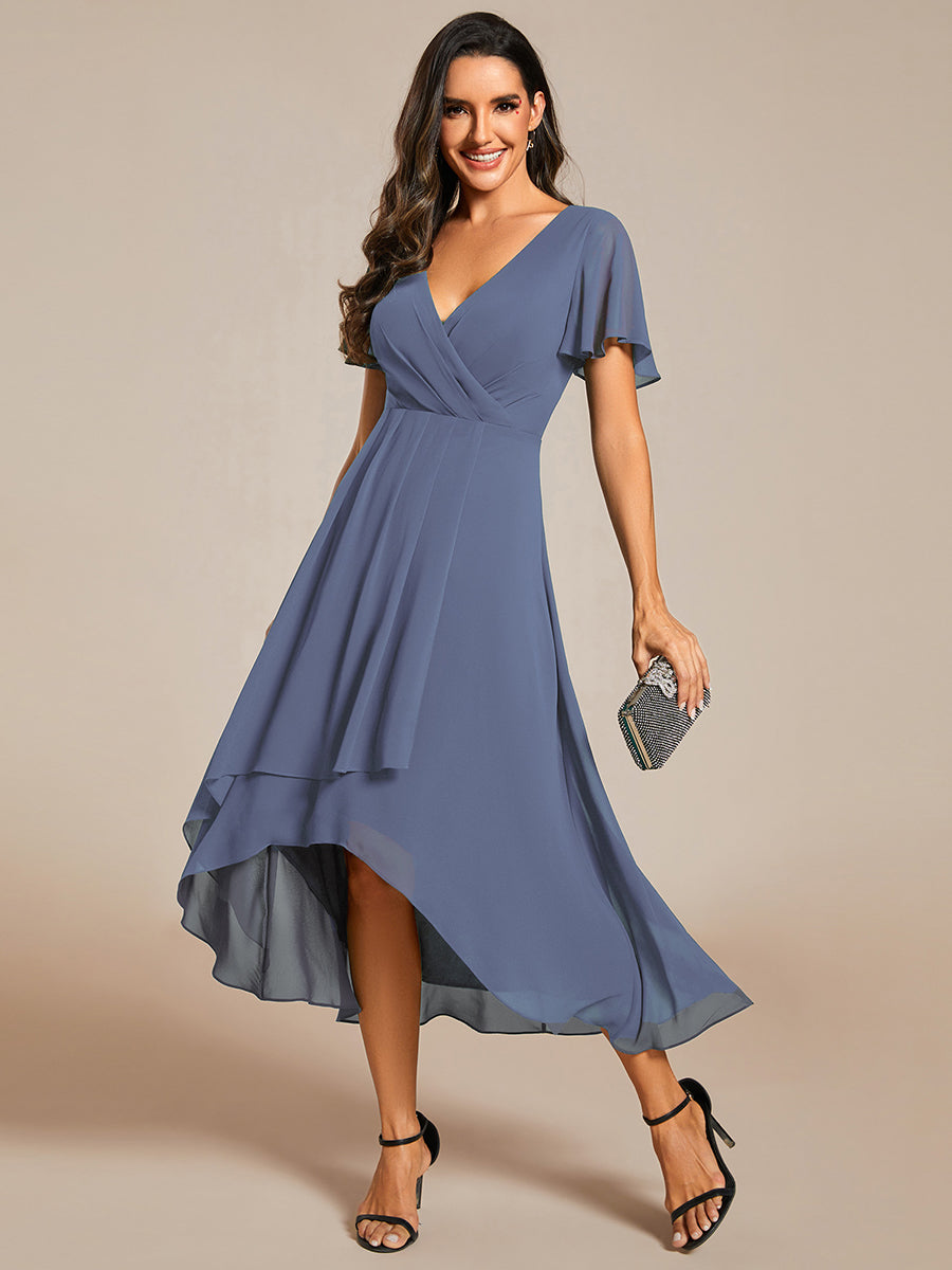 ever LARK|Pleated Chiffon Ruffles Sleeve Midi Bridesmaid Dress