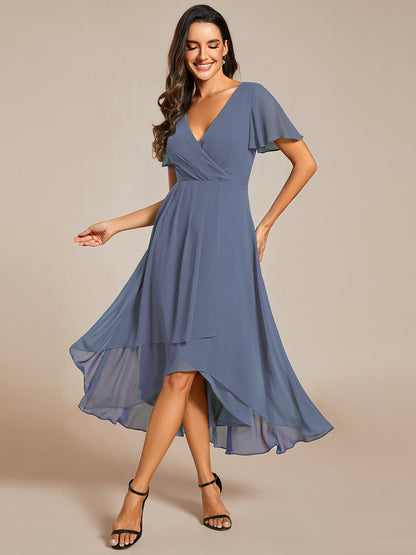 ever LARK|Pleated Chiffon Ruffles Sleeve Midi Semi Formal Dress