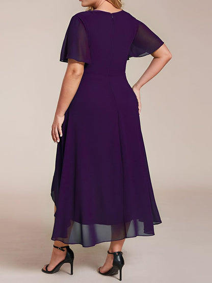 ever LARK|Pleated Chiffon Ruffles Sleeve Midi Bridesmaid Dress