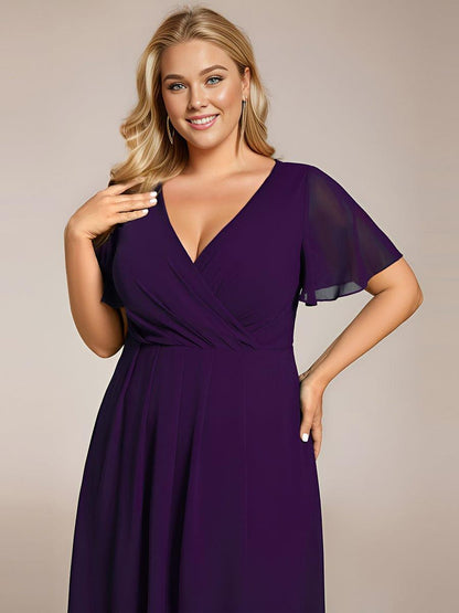 ever LARK|Pleated Chiffon Ruffles Sleeve Midi Semi Formal Dress