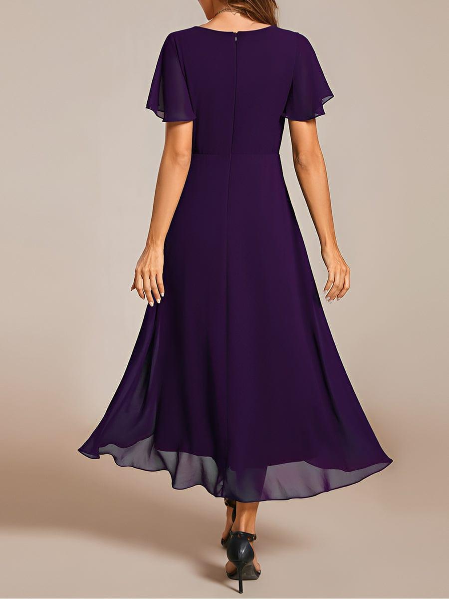 ever LARK|Pleated Chiffon Ruffles Sleeve Midi Bridesmaid Dress