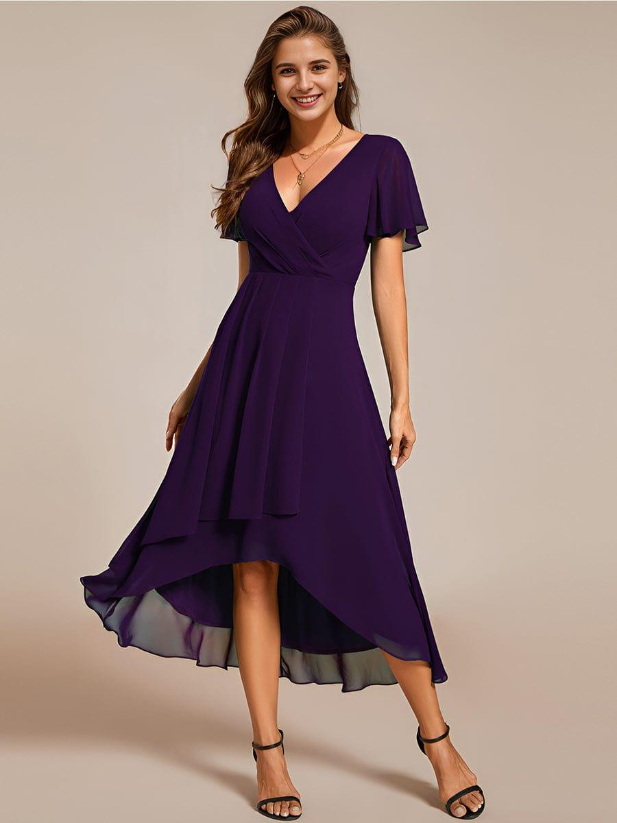 ever LARK|Pleated Chiffon Ruffles Sleeve Midi Semi Formal Dress