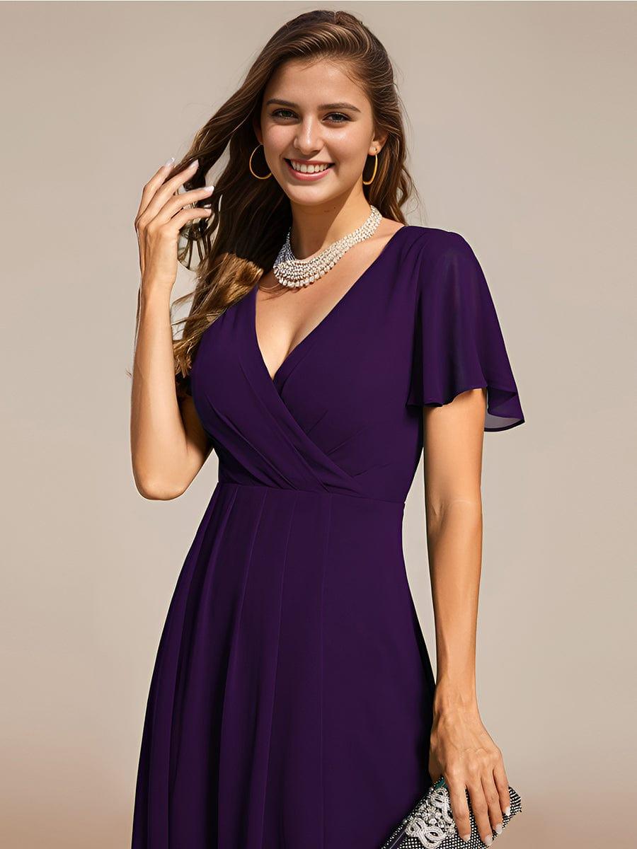 ever LARK|Pleated Chiffon Ruffles Sleeve Midi Semi Formal Dress