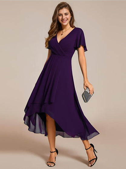 ever LARK|Pleated Chiffon Ruffles Sleeve Midi Semi Formal Dress