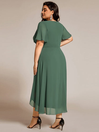 ever LARK|Pleated Chiffon Ruffles Sleeve Midi Bridesmaid Dress