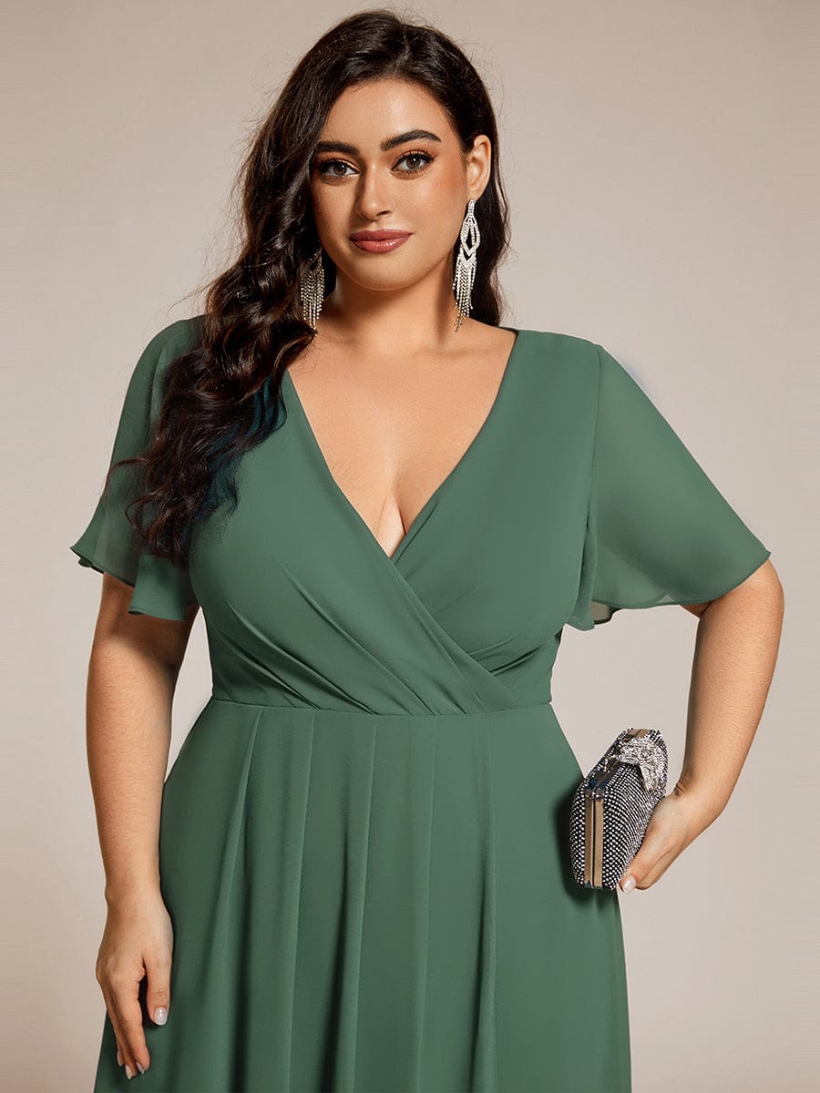 ever LARK|Pleated Chiffon Ruffles Sleeve Midi Bridesmaid Dress