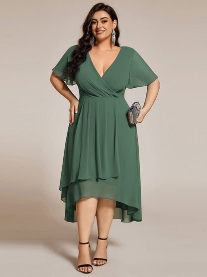 ever LARK|Pleated Chiffon Ruffles Sleeve Midi Bridesmaid Dress