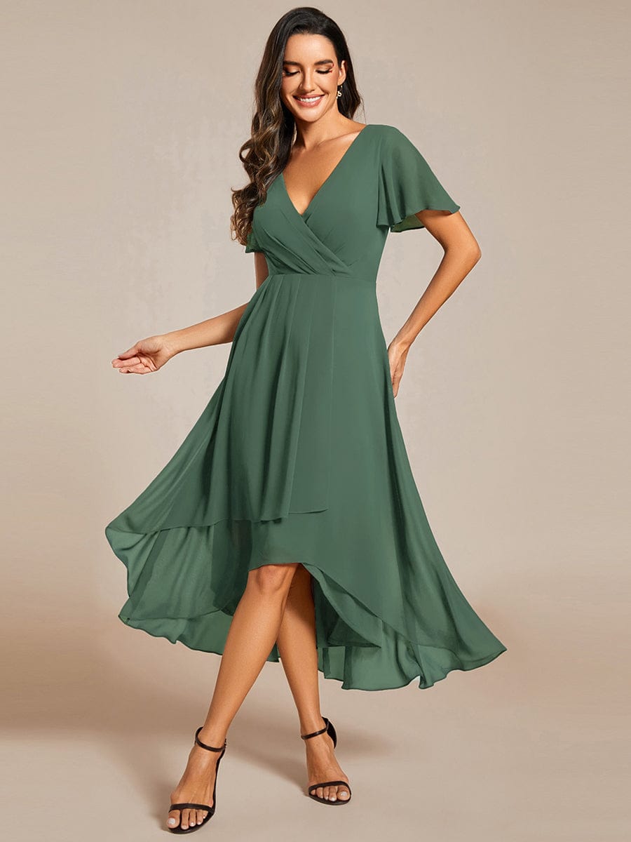 ever LARK|Pleated Chiffon Ruffles Sleeve Midi Bridesmaid Dress