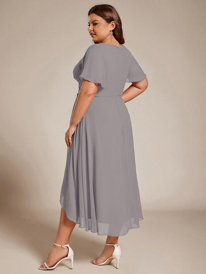 ever LARK|Pleated Chiffon Ruffles Sleeve Midi Bridesmaid Dress
