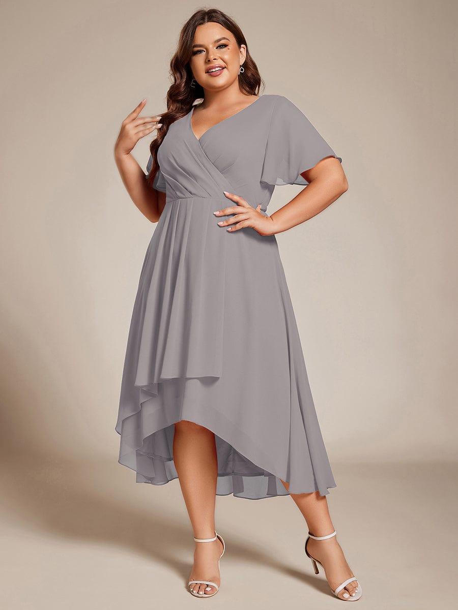 ever LARK|Pleated Chiffon Ruffles Sleeve Midi Bridesmaid Dress