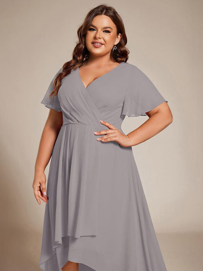 ever LARK|Pleated Chiffon Ruffles Sleeve Midi Bridesmaid Dress
