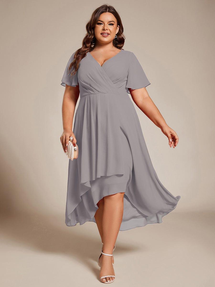 ever LARK|Pleated Chiffon Ruffles Sleeve Midi Bridesmaid Dress