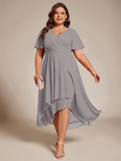 ever LARK|Pleated Chiffon Ruffles Sleeve Midi Bridesmaid Dress