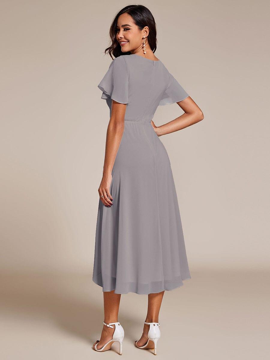 ever LARK|Pleated Chiffon Ruffles Sleeve Midi Bridesmaid Dress