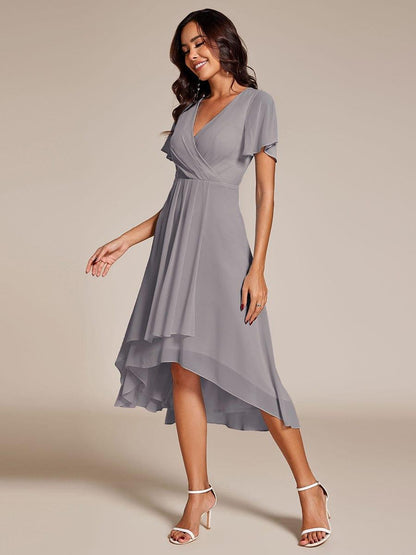 ever LARK|Pleated Chiffon Ruffles Sleeve Midi Bridesmaid Dress
