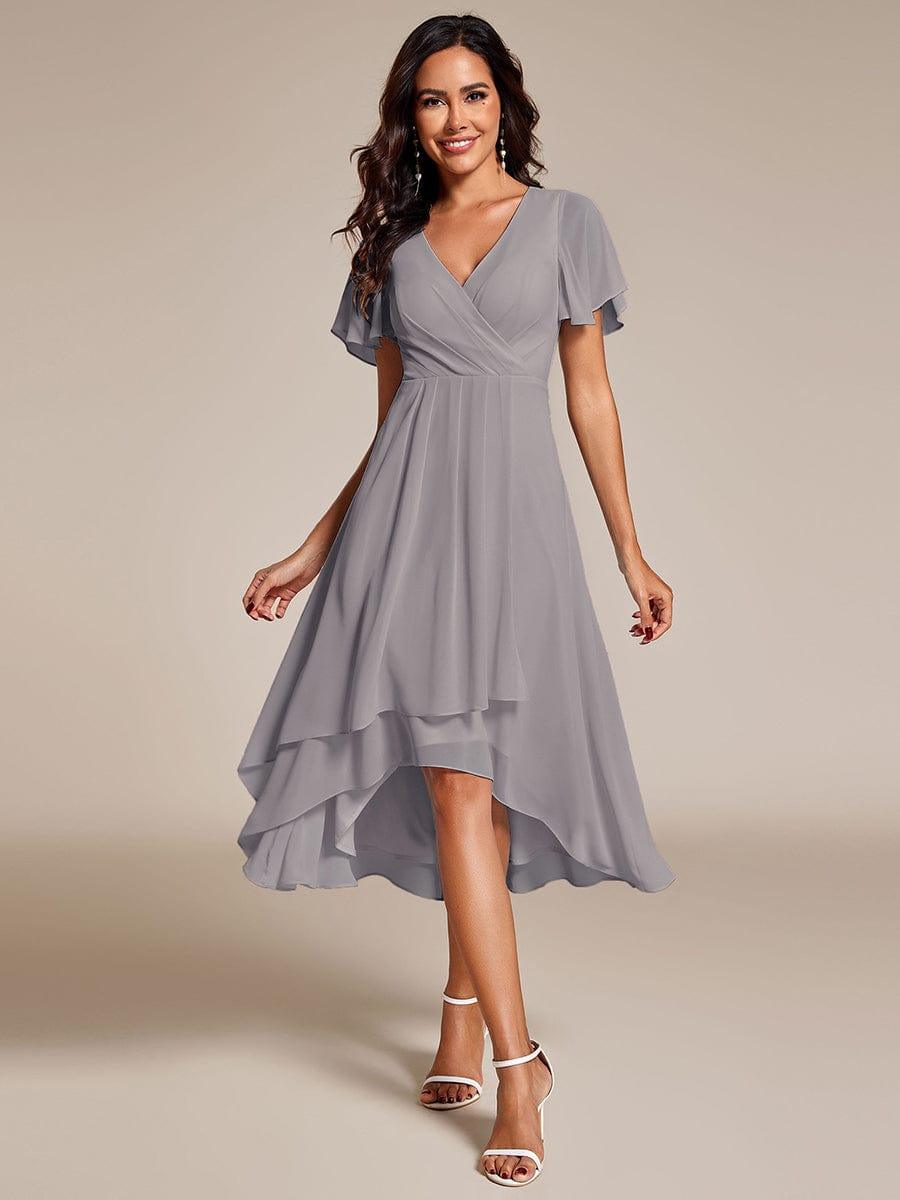 ever LARK|Pleated Chiffon Ruffles Sleeve Midi Bridesmaid Dress