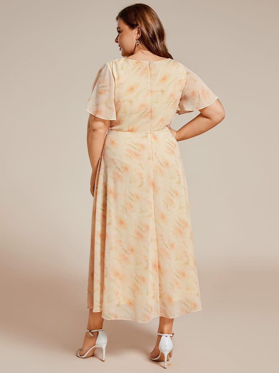 ever LARK|Pleated Chiffon Ruffles Sleeve Midi Semi Formal Dress