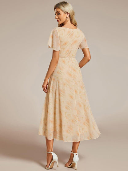 ever LARK|Pleated Chiffon Ruffles Sleeve Midi Bridesmaid Dress