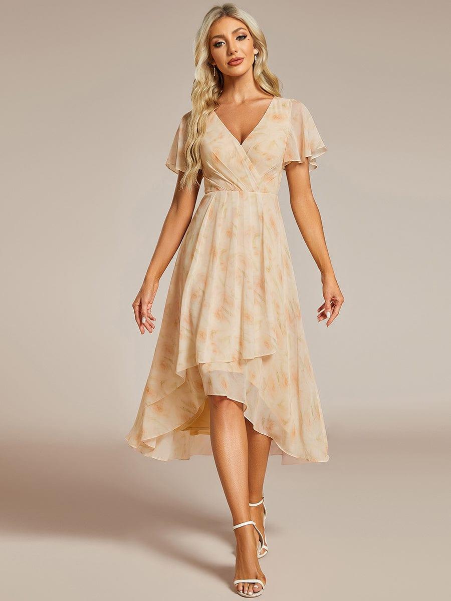 ever LARK|Pleated Chiffon Ruffles Sleeve Midi Semi Formal Dress