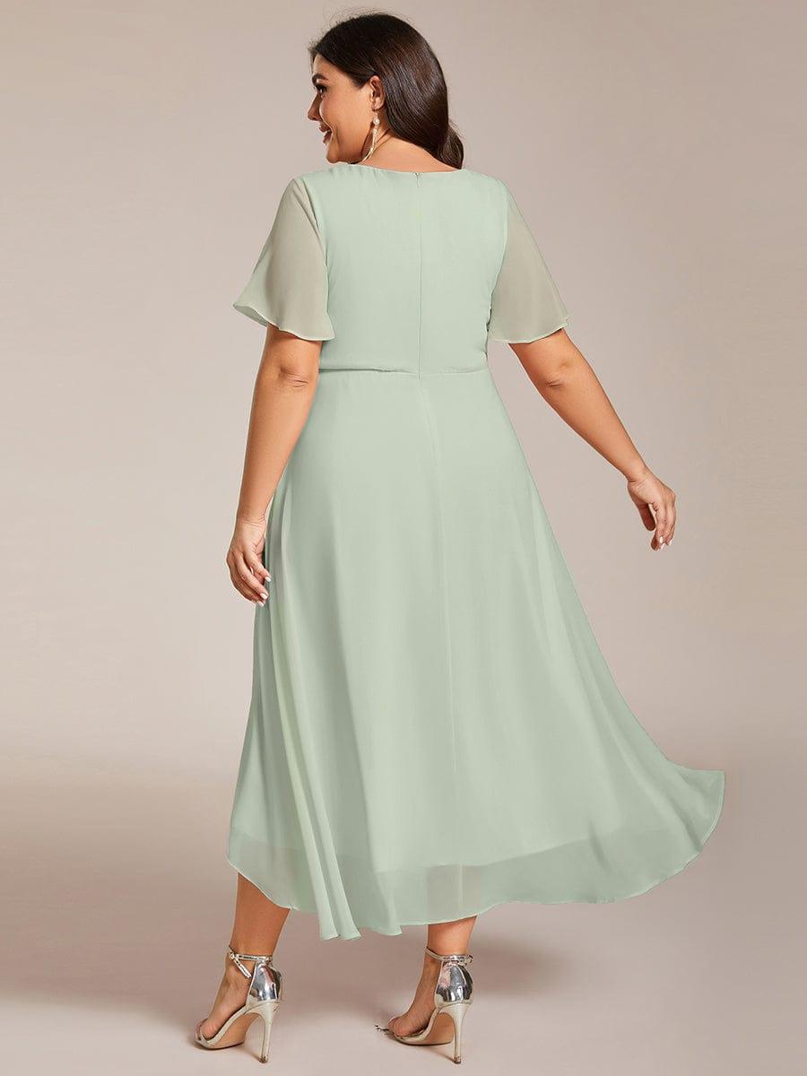 ever LARK|Pleated Chiffon Ruffles Sleeve Midi Semi Formal Dress