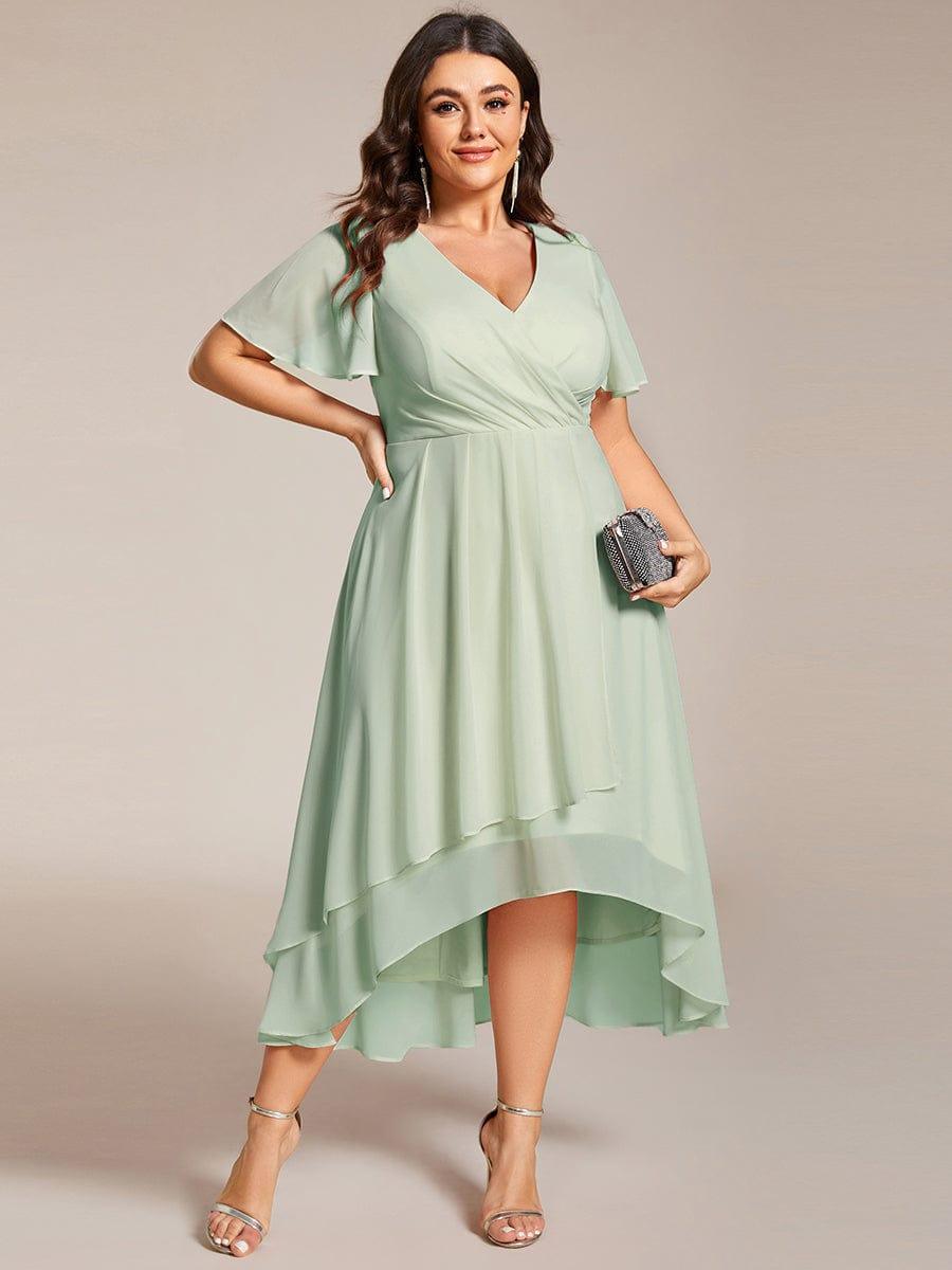 ever LARK|Pleated Chiffon Ruffles Sleeve Midi Semi Formal Dress