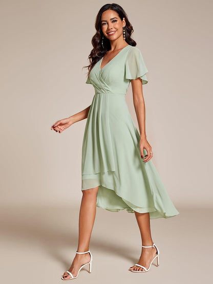 ever LARK|Pleated Chiffon Ruffles Sleeve Midi Bridesmaid Dress