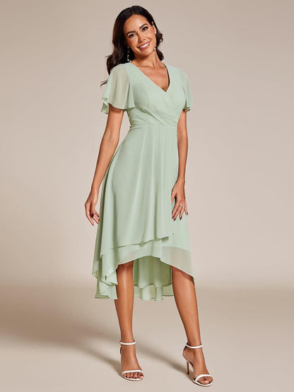 ever LARK|Pleated Chiffon Ruffles Sleeve Midi Semi Formal Dress