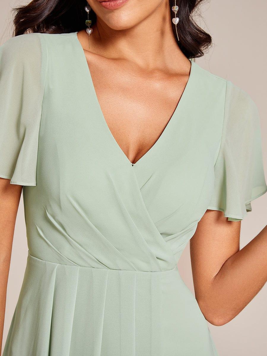 ever LARK|Pleated Chiffon Ruffles Sleeve Midi Semi Formal Dress