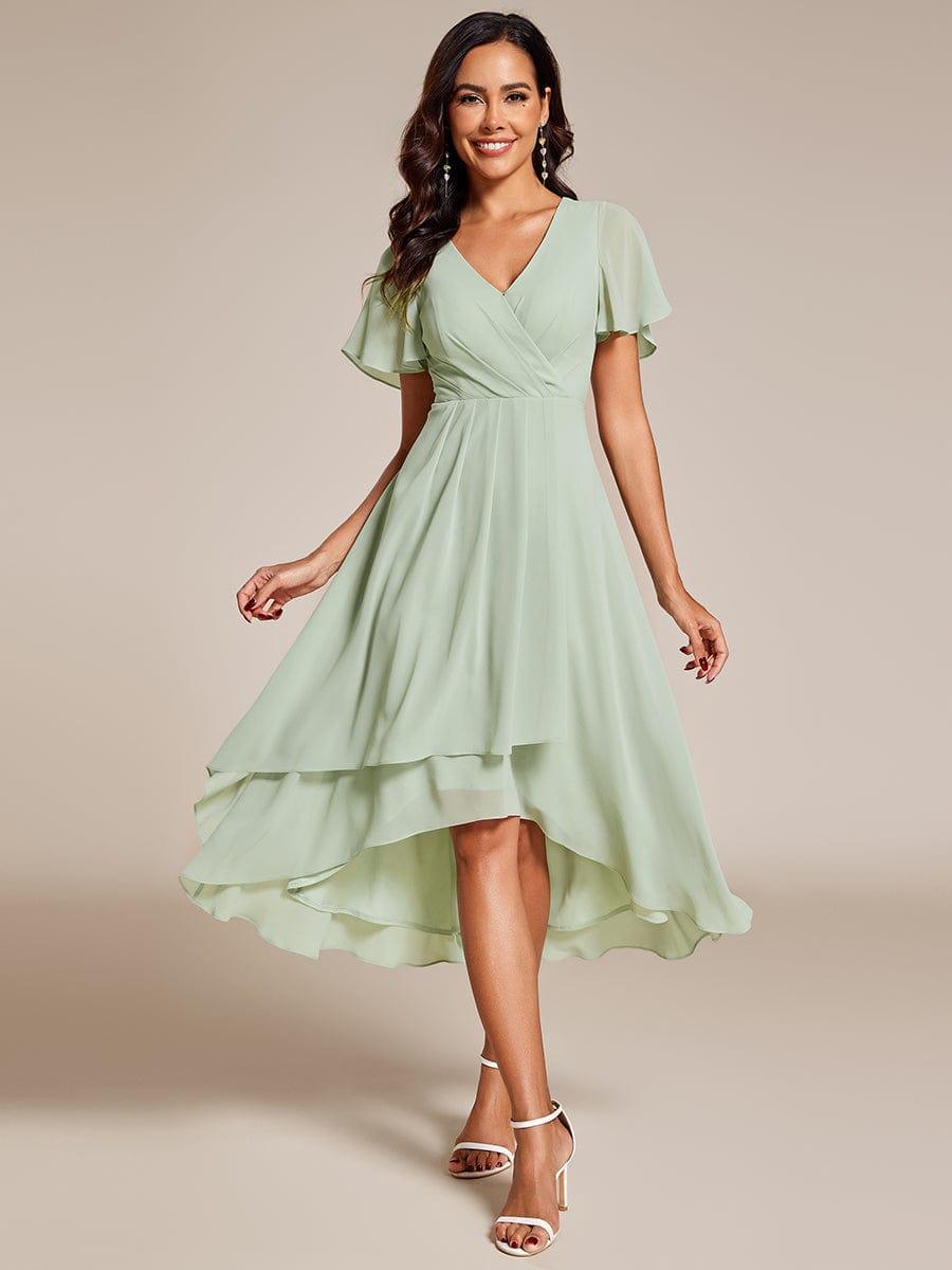 ever LARK|Pleated Chiffon Ruffles Sleeve Midi Bridesmaid Dress