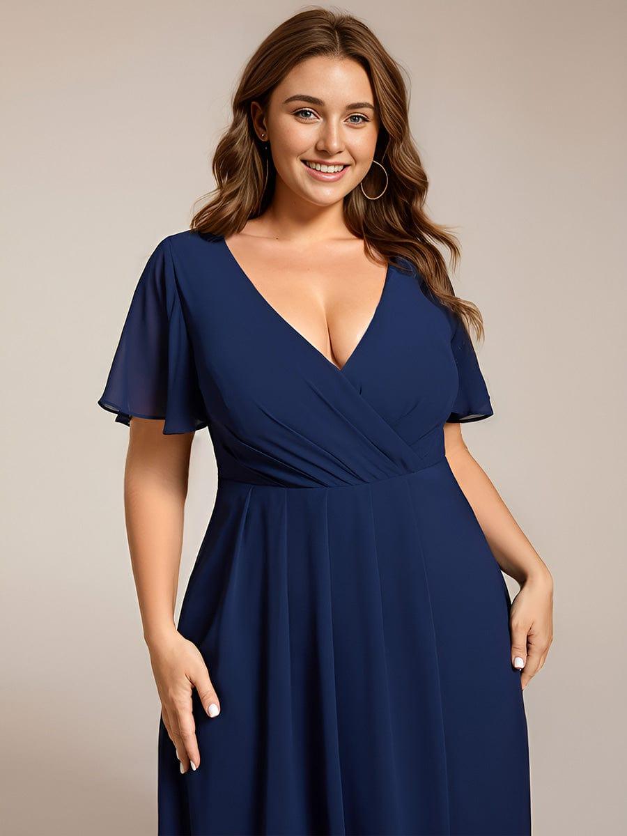 ever LARK|Pleated Chiffon Ruffles Sleeve Midi Semi Formal Dress
