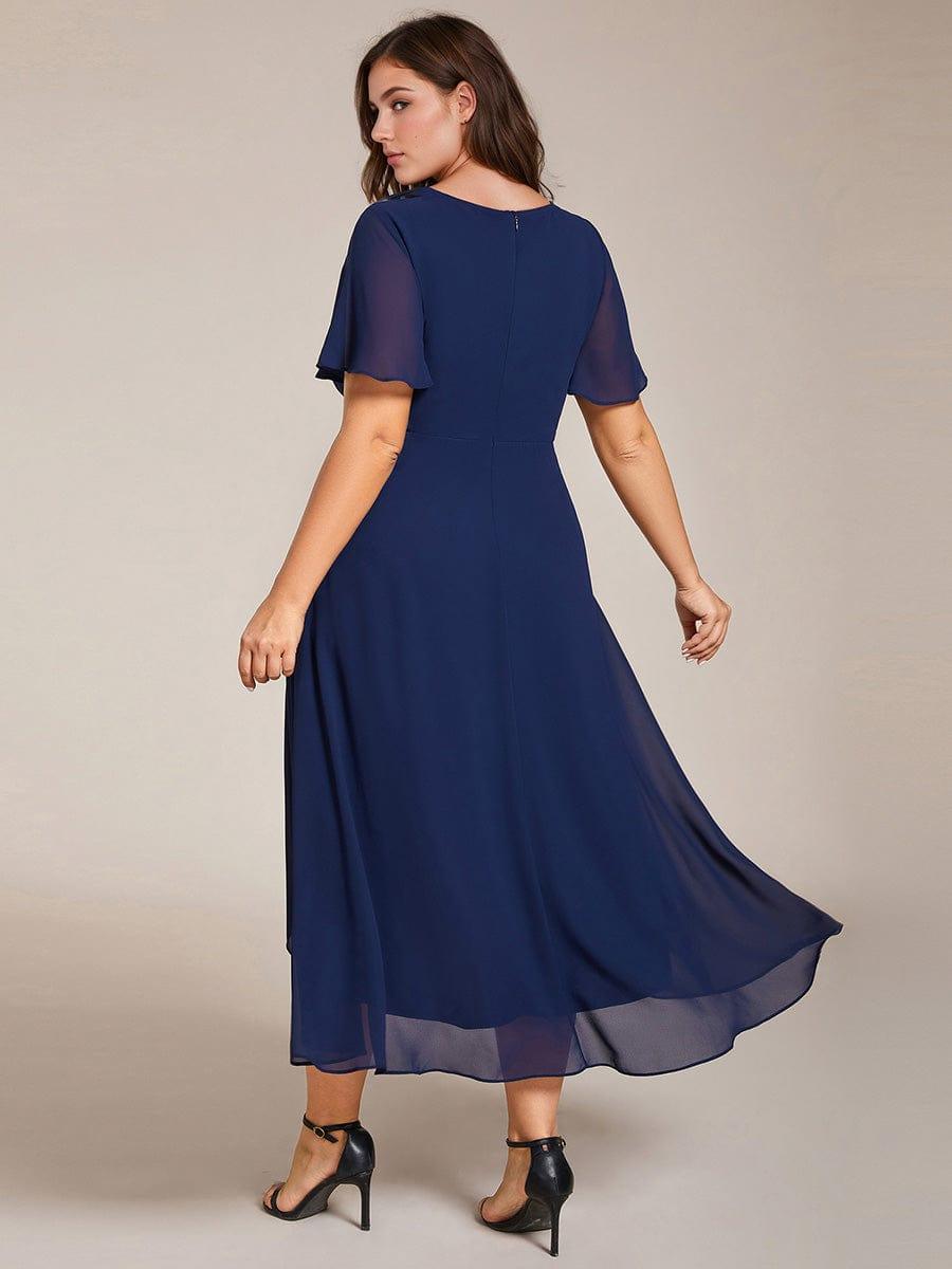 ever LARK|Pleated Chiffon Ruffles Sleeve Midi Bridesmaid Dress