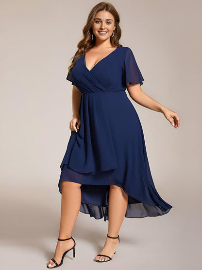 ever LARK|Pleated Chiffon Ruffles Sleeve Midi Semi Formal Dress