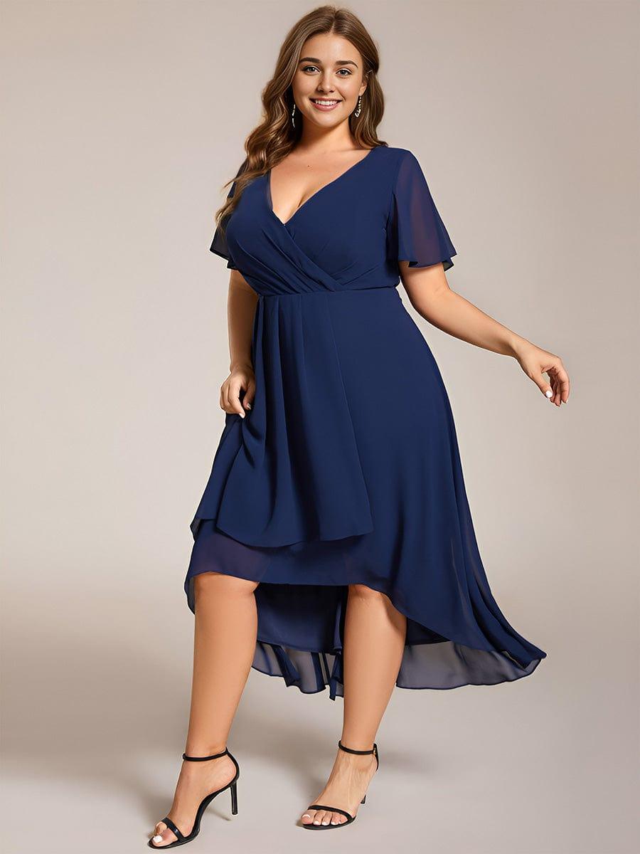 ever LARK|Pleated Chiffon Ruffles Sleeve Midi Bridesmaid Dress
