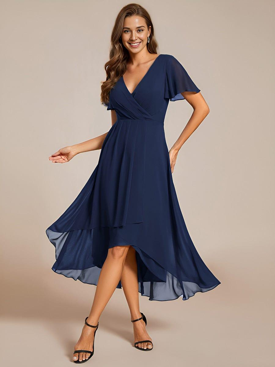 ever LARK|Pleated Chiffon Ruffles Sleeve Midi Semi Formal Dress