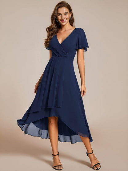 ever LARK|Pleated Chiffon Ruffles Sleeve Midi Semi Formal Dress