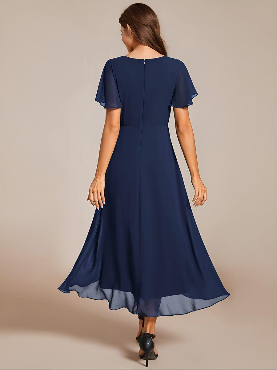 ever LARK|Pleated Chiffon Ruffles Sleeve Midi Bridesmaid Dress