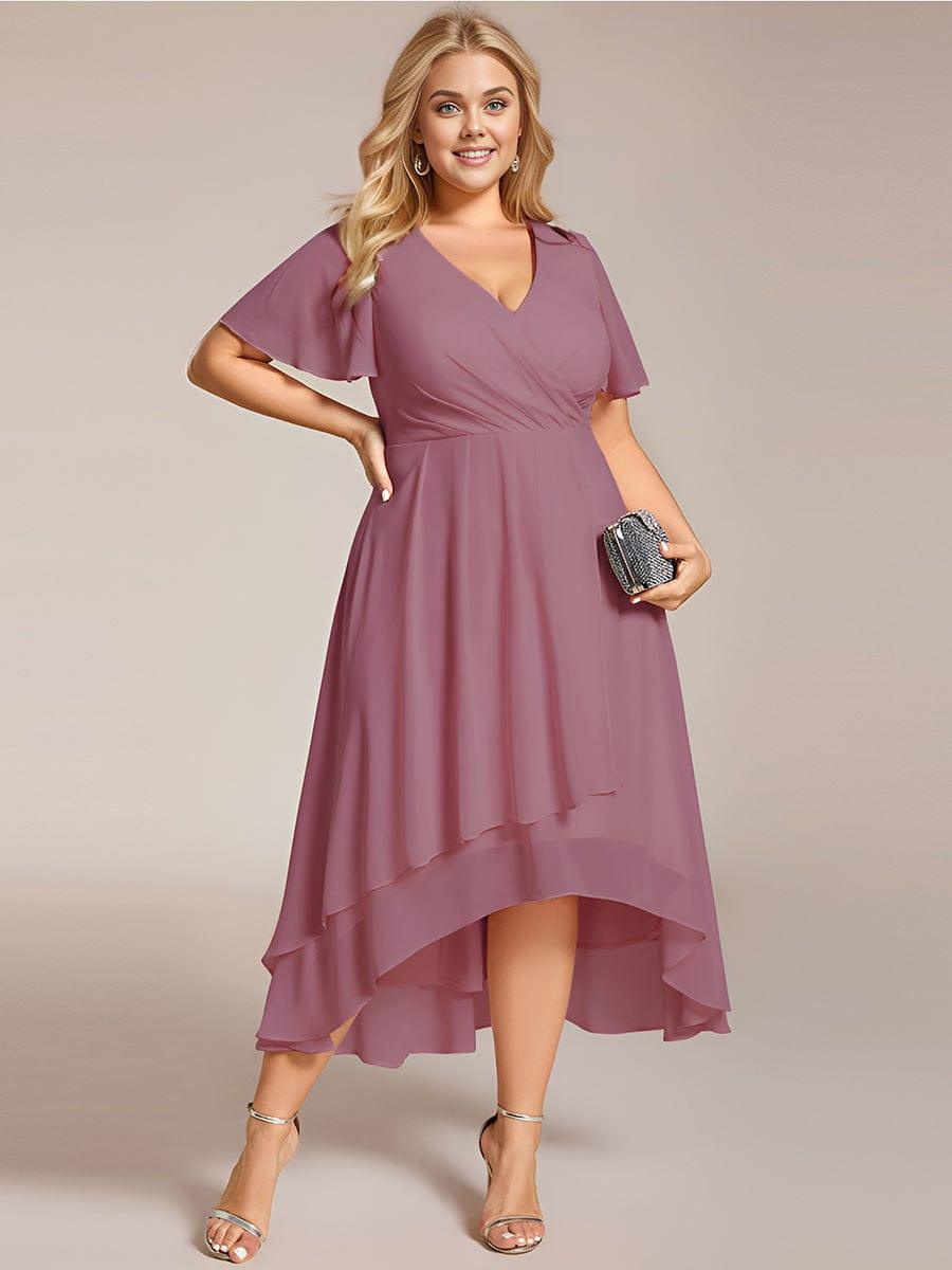 ever LARK|Pleated Chiffon Ruffles Sleeve Midi Bridesmaid Dress