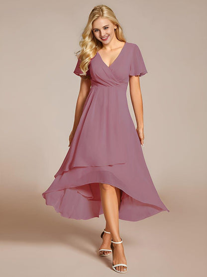 ever LARK|Pleated Chiffon Ruffles Sleeve Midi Bridesmaid Dress