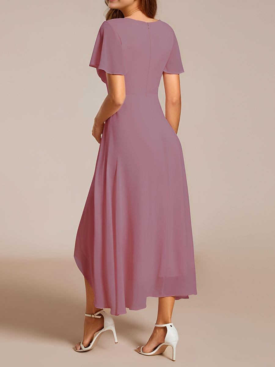 ever LARK|Pleated Chiffon Ruffles Sleeve Midi Bridesmaid Dress