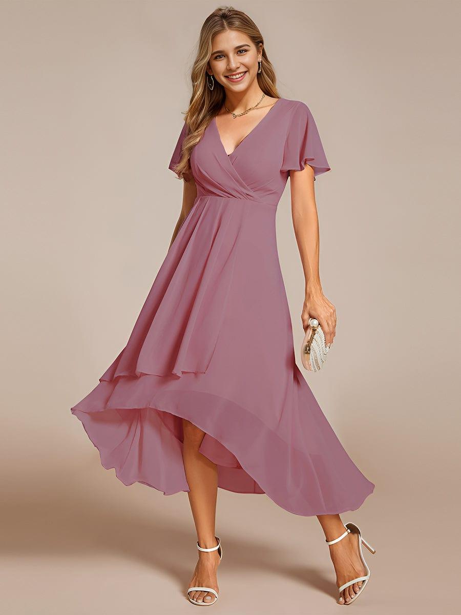 ever LARK|Pleated Chiffon Ruffles Sleeve Midi Semi Formal Dress