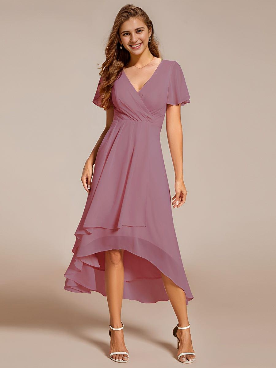 ever LARK|Pleated Chiffon Ruffles Sleeve Midi Bridesmaid Dress