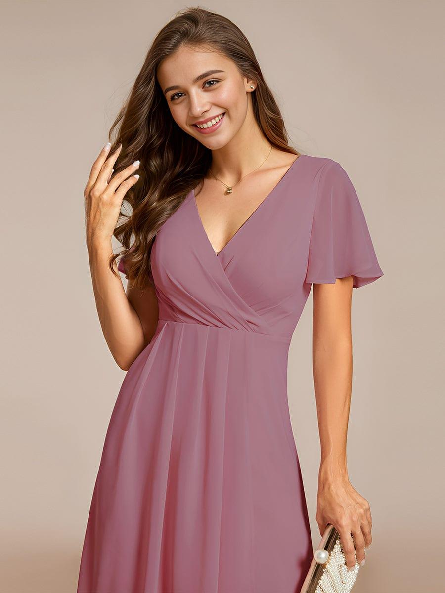 ever LARK|Pleated Chiffon Ruffles Sleeve Midi Semi Formal Dress