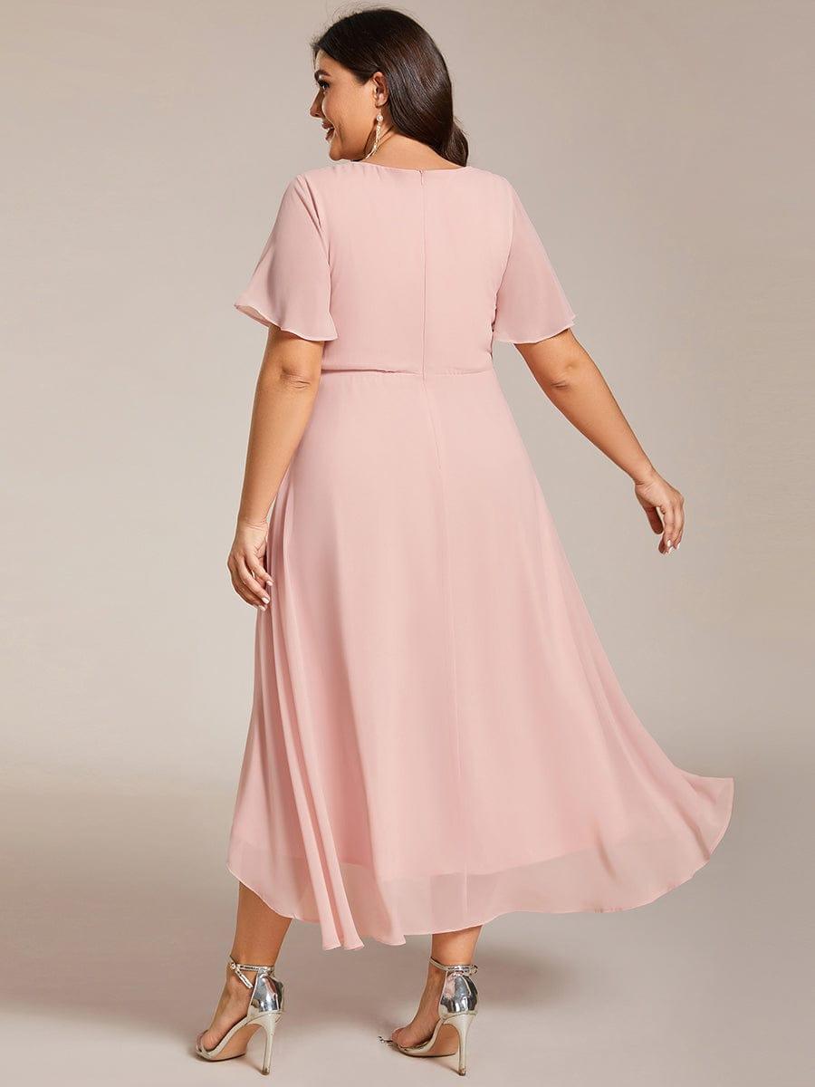ever LARK|Pleated Chiffon Ruffles Sleeve Midi Semi Formal Dress