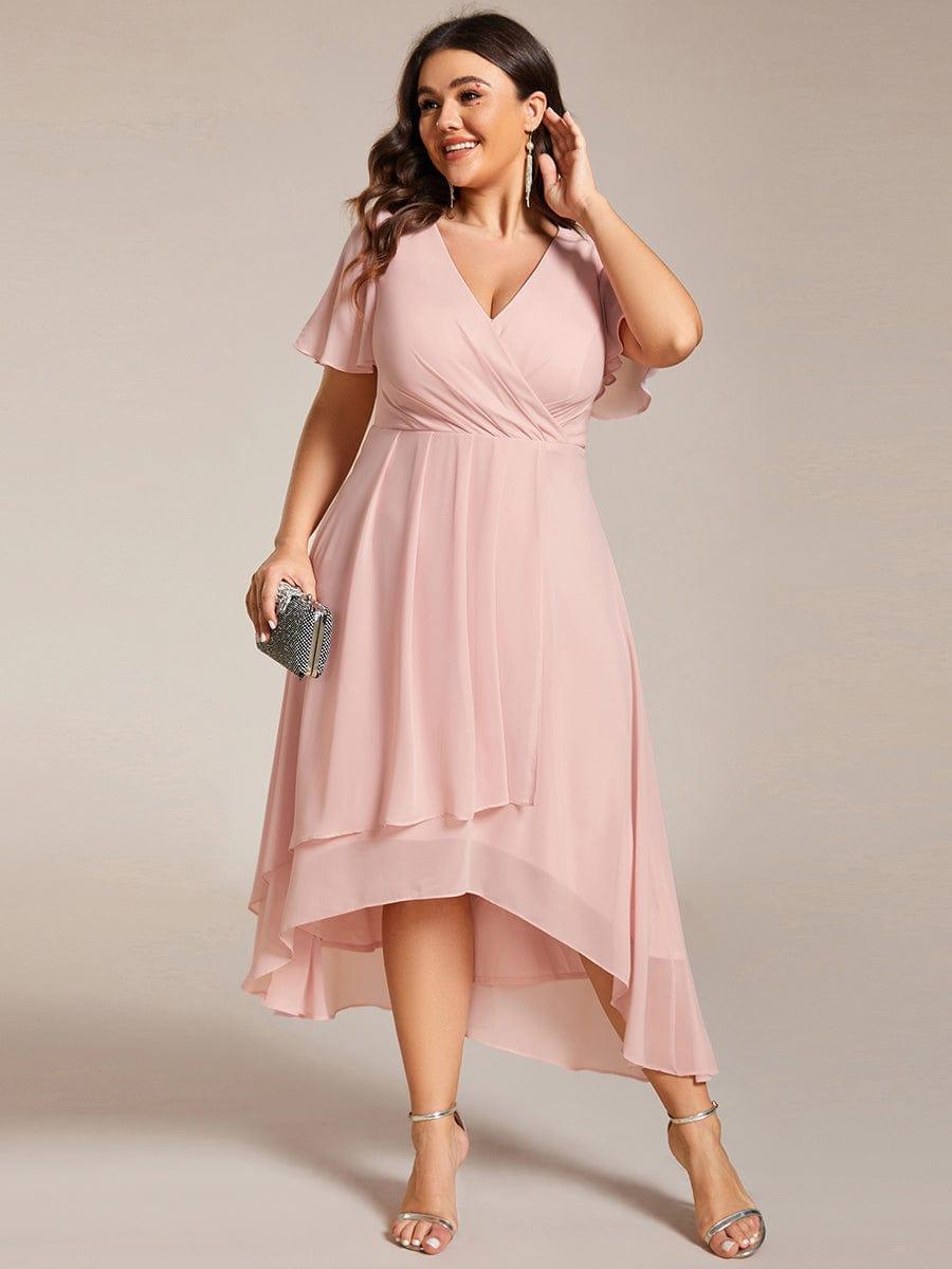ever LARK|Pleated Chiffon Ruffles Sleeve Midi Semi Formal Dress