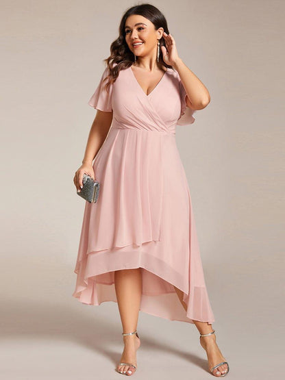 ever LARK|Pleated Chiffon Ruffles Sleeve Midi Bridesmaid Dress