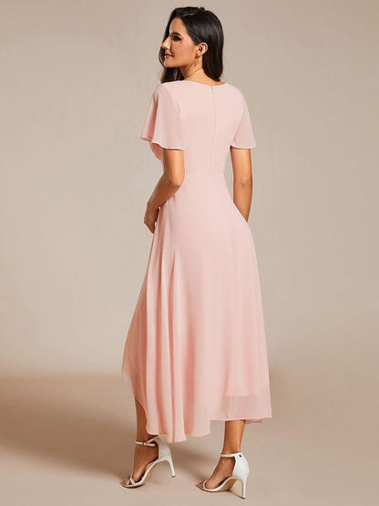 ever LARK|Pleated Chiffon Ruffles Sleeve Midi Bridesmaid Dress